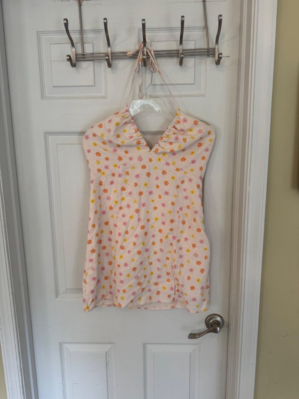 Elodie Flower Power Halter Top Mini Dress Sun Ivory Cream Linen Blend Smocking M - Picture 2 of 12